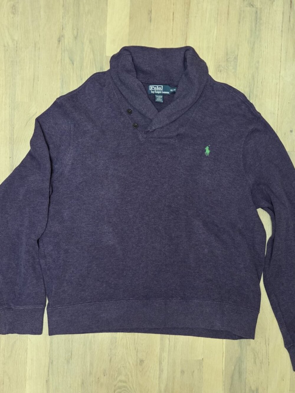 Polo Ralph Lauren Shawl Collar Sweater Mens XL Purple Cotton Knit Green Pony